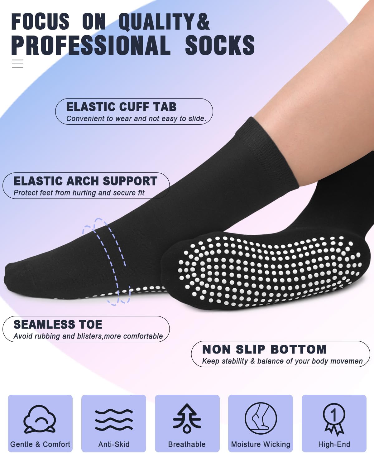 yeuG Pilates Socks for Women Non Slip Grip Socks for Yoga, Barre, Hospital, Barefoot Grippy Yoga Sock Womens Gifts 4 Pairs thumbnail