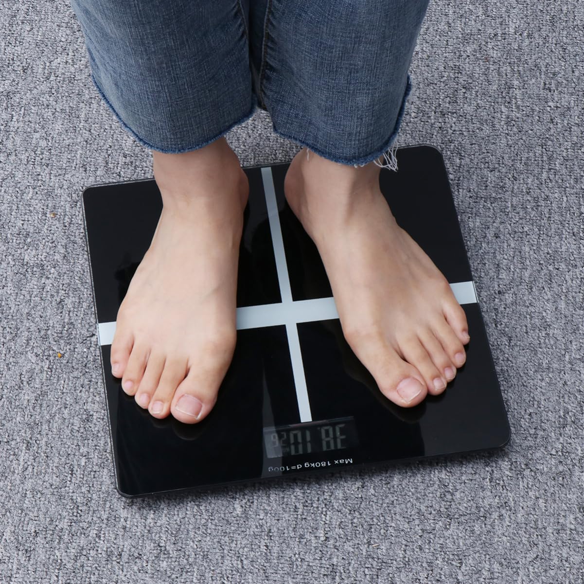FRCOLOR Body Weight Scale High Precision with Accuracy and Easy to Read LCD Display Durable Tempered Glass Platform Non