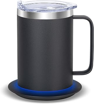 Coffee Warmer Mug Set for Desk, Self Heating Coffee Cup with Lid, USB Electric Coffee Mug with Temperature Control(Black-14oz)