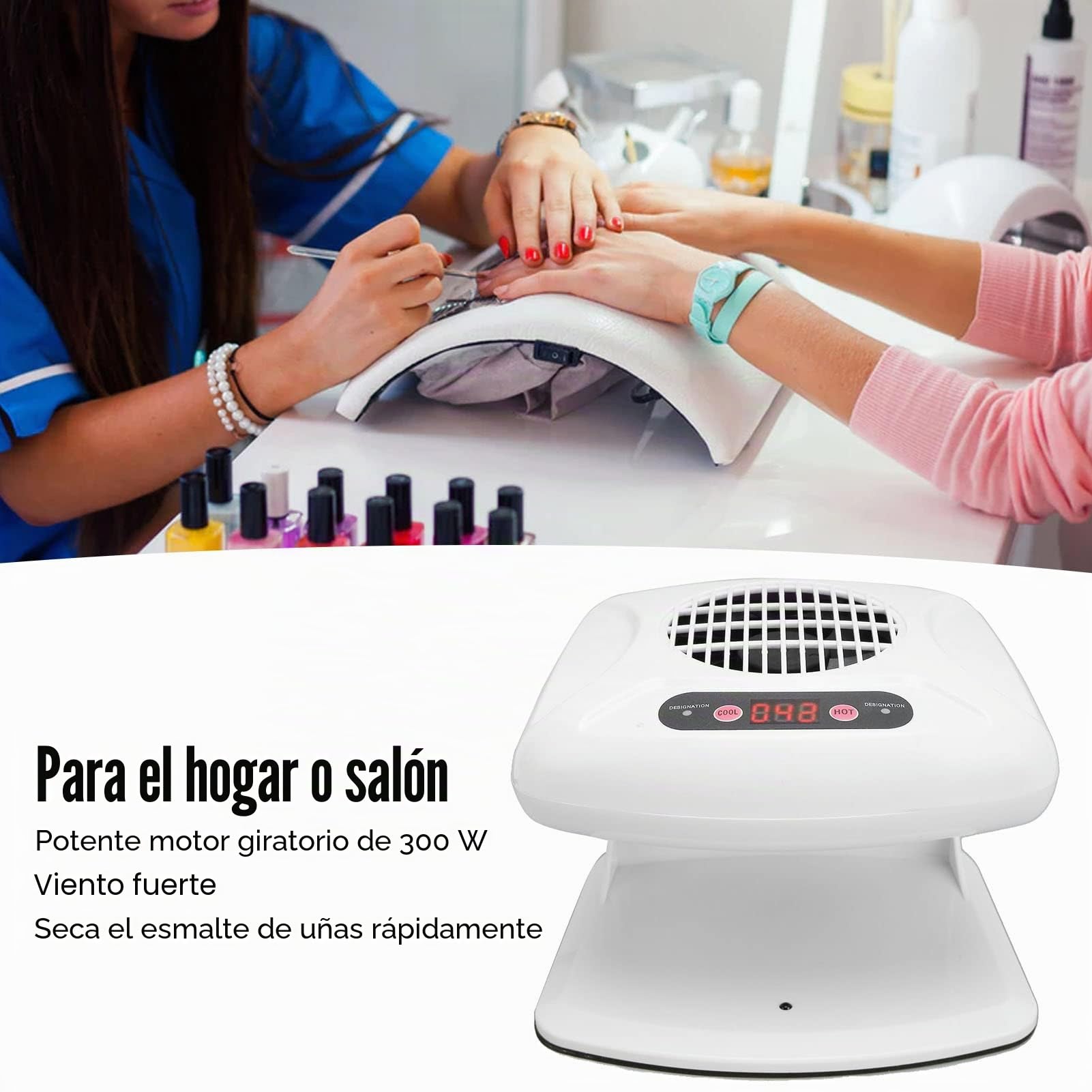 Secador de Uñas de Aire para Manos y Pies Secador de Ventilador de Uñas de Aire de 300w para Esmalte de Uñas Regular con Calor y Frío, Uso Automático