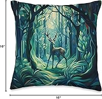 Vista 4 de UNREAL WORKSHOPS Almohada Art Nouveau con diseño de hojas de ciervo, espíritu de bruja, verde bosque, 16 x 16 pulgadas, multicolor