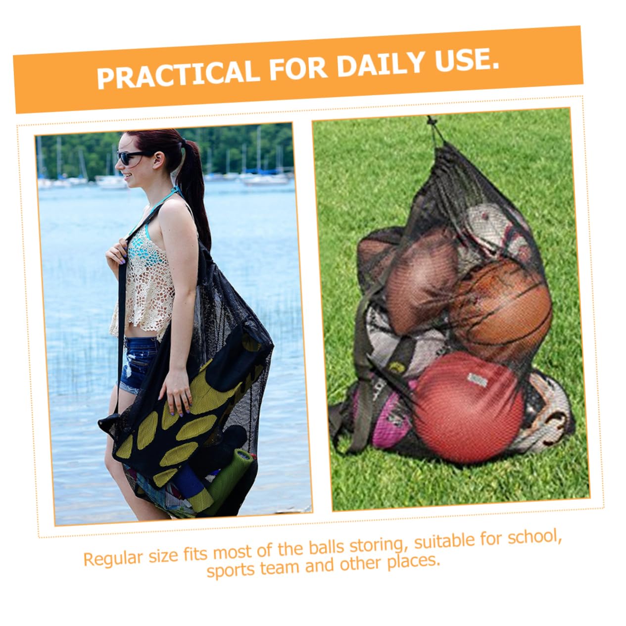 Toyvian Borsa sportiva Maglia netto stringa rete sportiva borsa da calcio Borsa da basket per le palle Borsa da rete per palline sportive sacche da calcio poliestere Nero
