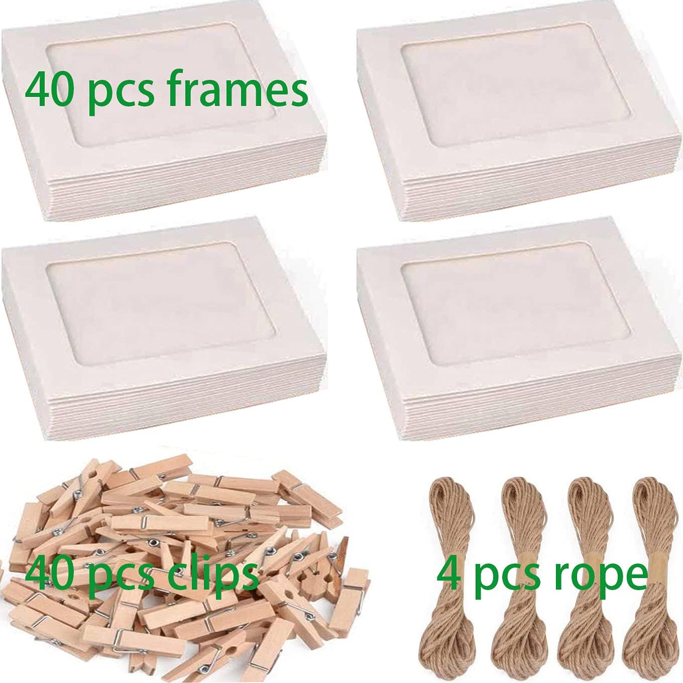 Perfect 4U 40Pcs White Home Decor, 4"x6" Paper Photo Flim DIY Wall Picture Hanging Frame Album+Rope+Clips Set Great for Home School or Party Decor 10x15 cm image 2
