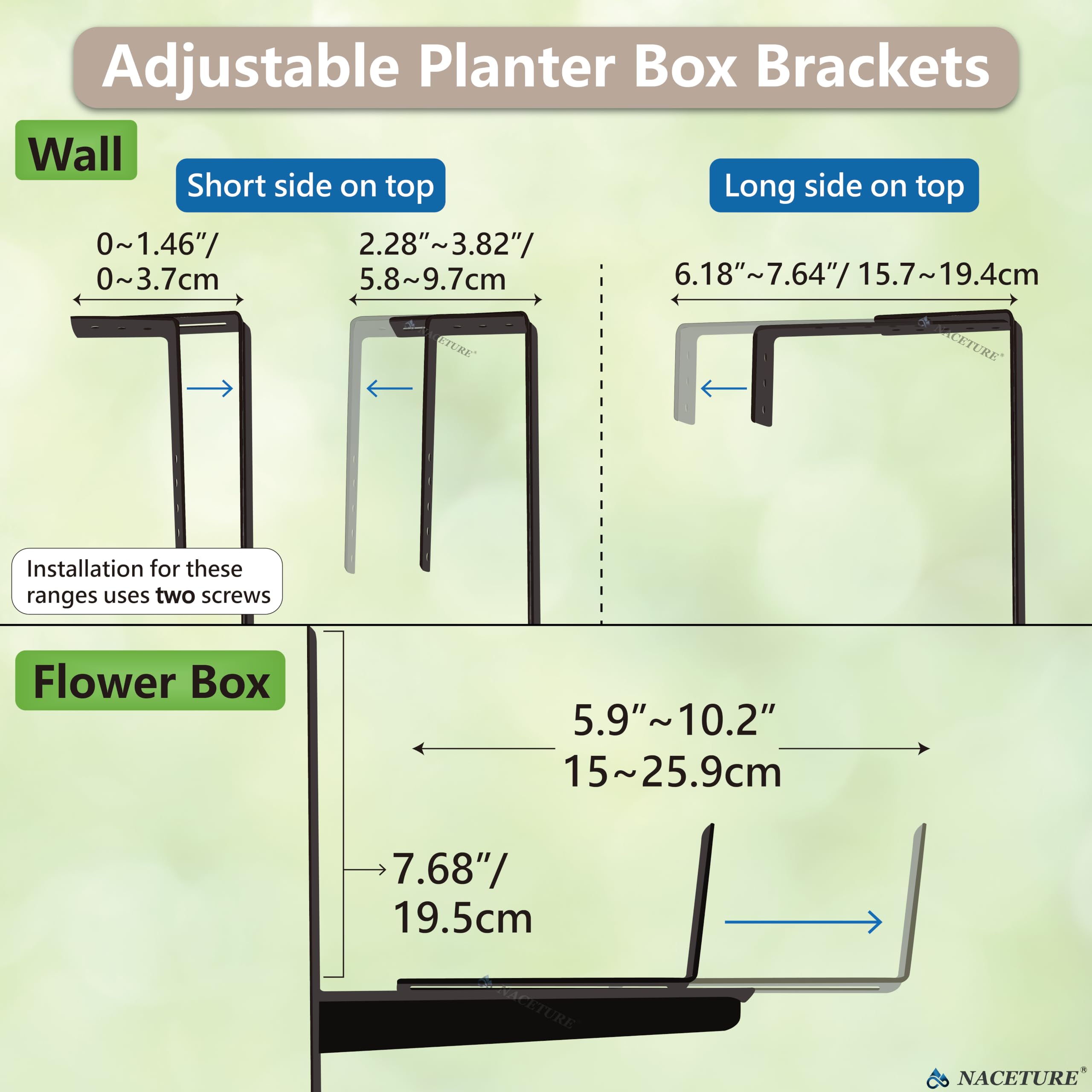 Lot de 4 supports de jardinière réglables pour balustrade de fenêtre - Supports de jardinière robustes et stables pour balustrades, balcons et clôtures - Supports de support de plantes pour balustrade
