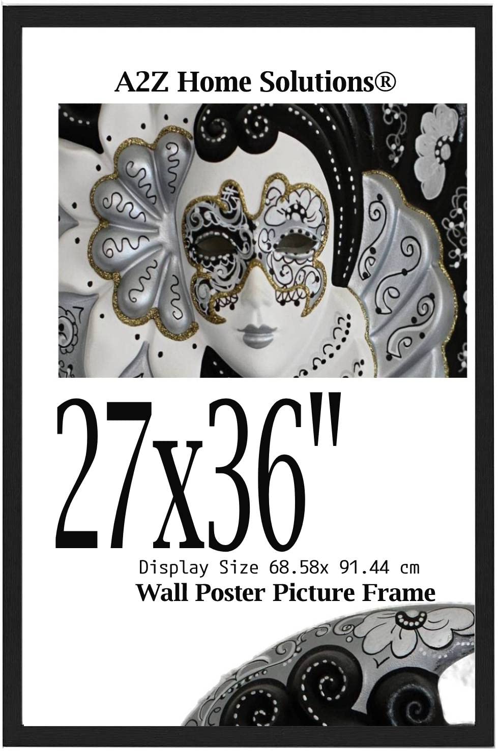A2Z Home Solutions® Thin Black Picture Frame 27 x 36 Portrait or Landscape Photo Frame with Clear Styrene Sheet & Wall Mounted Hook for Paintings, Puzzles, Posters, Wall Decor, Certificate Frame