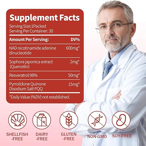 Miniatura 7 de Suplemento líquido NAD+, suplemento NAD de 1000 mg para hombres y mujeres, alta absorción premium de nicotinamida ribósido y resveratrol, retrasa el