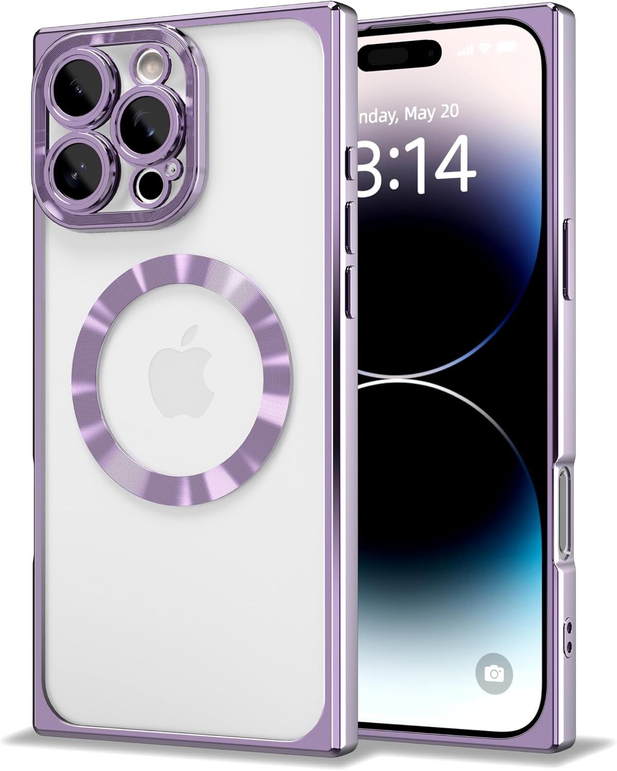 IAIYOXI Rectangle Magnetic Clear Case for iPhone 16 Plus, [Compatible with MagSafe],Soft Plating Phone Case with Full Camera Lens Protection,Anti-Scratch Shockproof Slim Cover, Purple