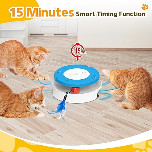 Miniatura 5 de FOXYYDS Juguete para gatos para ejercicio en interiores, juguete interactivo para gatos con bola de pista, campanas, plumas y cuerda de nailon