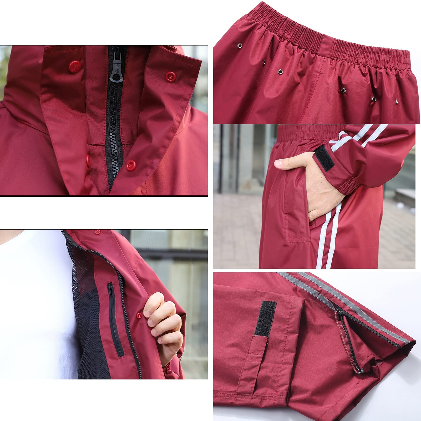Chubasquero, con Capucha, portátil, Cortavientos, Impermeable, Transpirable, Chaqueta y Pantalones(Red,L)