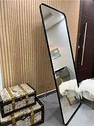 Espelho Retangular com suporte de Chão com Moldura em aluminio ou 170x70cm Corpo Inteiro (Preto, 170x70)
