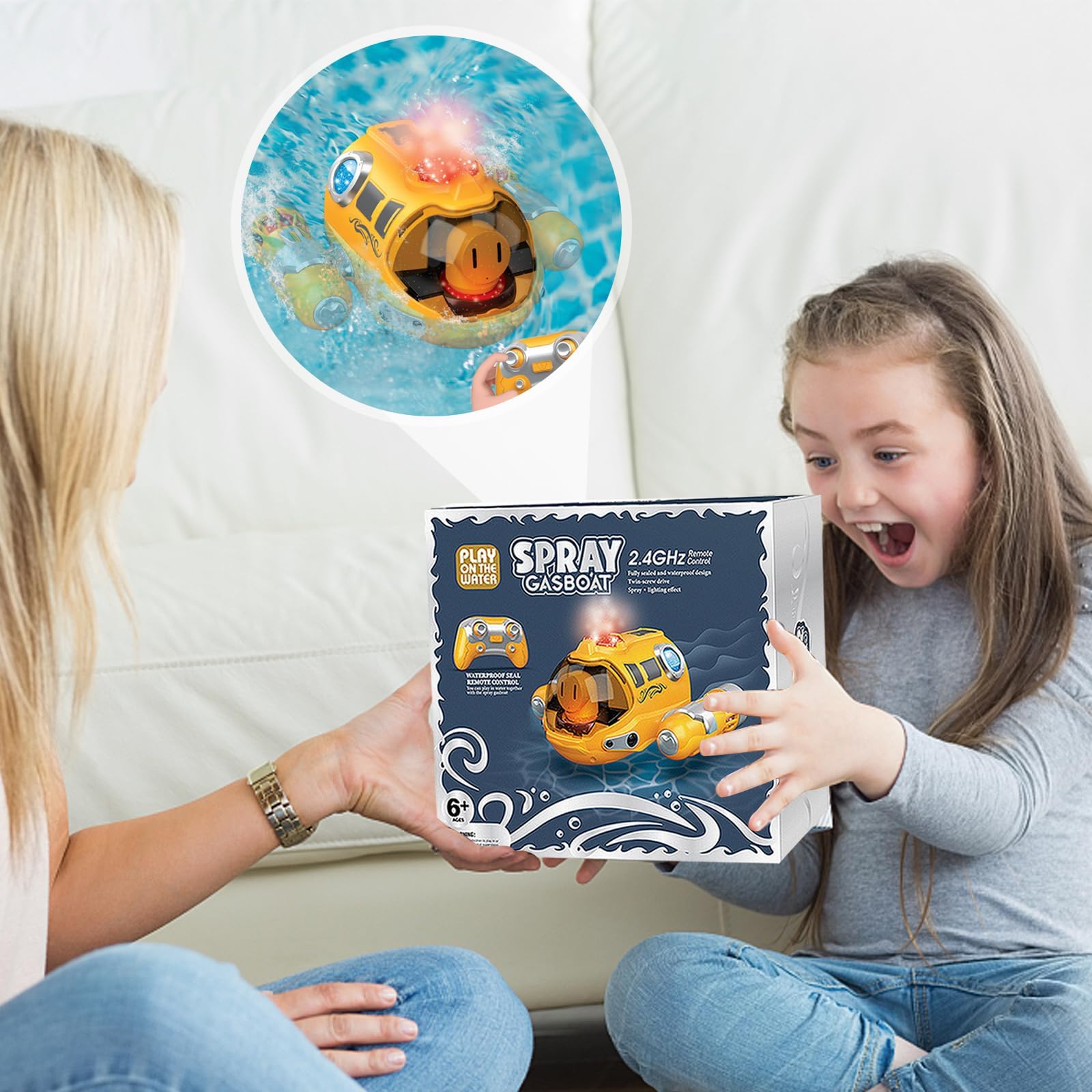 Funmo Mini Sottomarino Telecomandato 6 Canali, Barca RC Elettrica Militare Simulata 2,4 GHz, Giocattolo Acquatico per Piscina e Bagno, Regalo di Compleanno per Bambini dai 3 Anni in Su