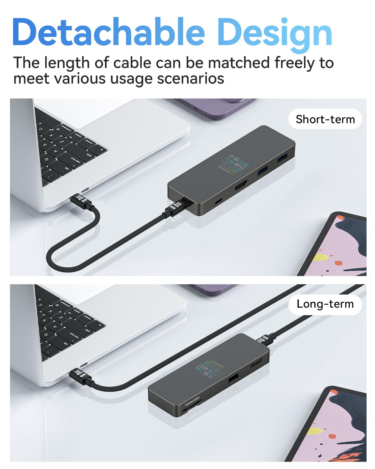 DOCKCASE Smart Hub USB C (7 en 1 con pantalla HD) con HDMI 4K@60Hz, Power Delivery (PD) 100W, 3 USB-A 3.0 puertos, lector de tarjetas SD/TF, adaptador USB C compatible con MacBook Pro/Air, Dell XPS