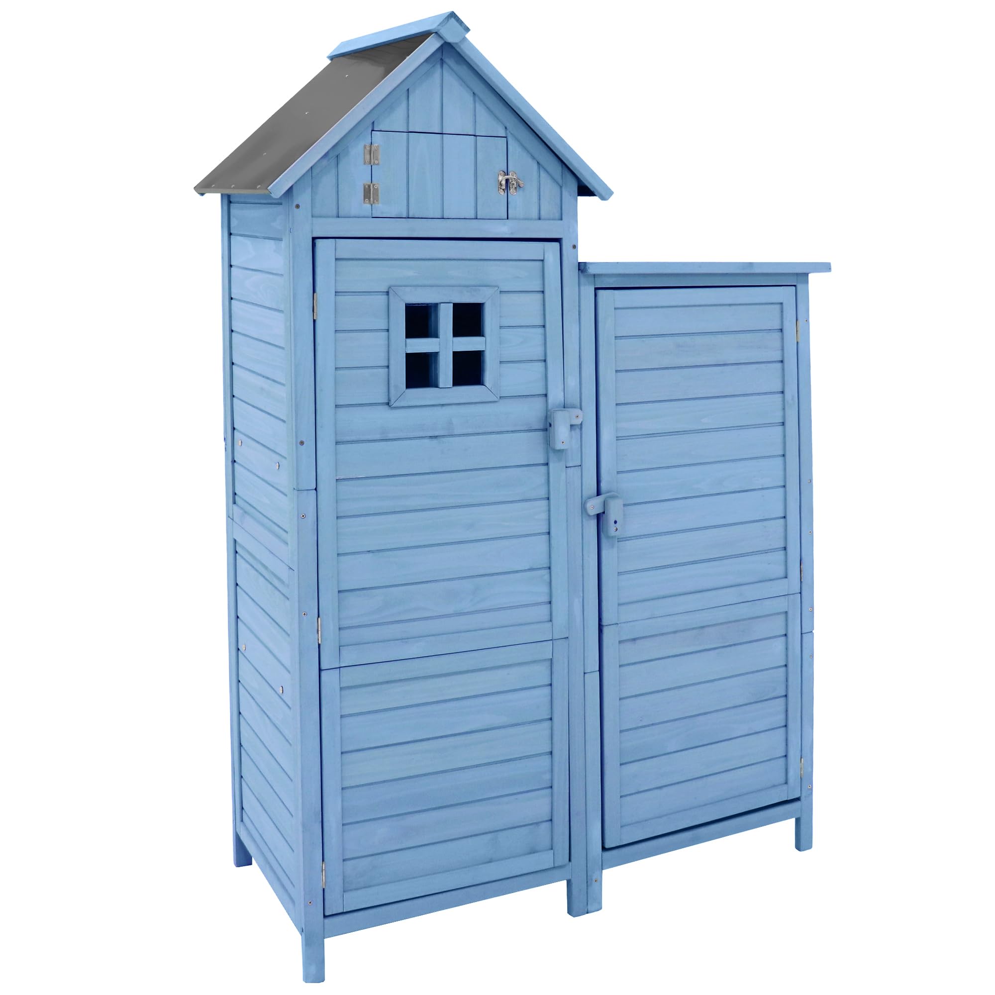 Gabinetto da giardino per elettrodomestici, 118 x 54 cm, 118 x 54 x 173 cm (larghezza x profondità x altezza), resistente alle intemperie, legno, blu, tetto in PVC (set, 1 unità, 1 x armadio per)