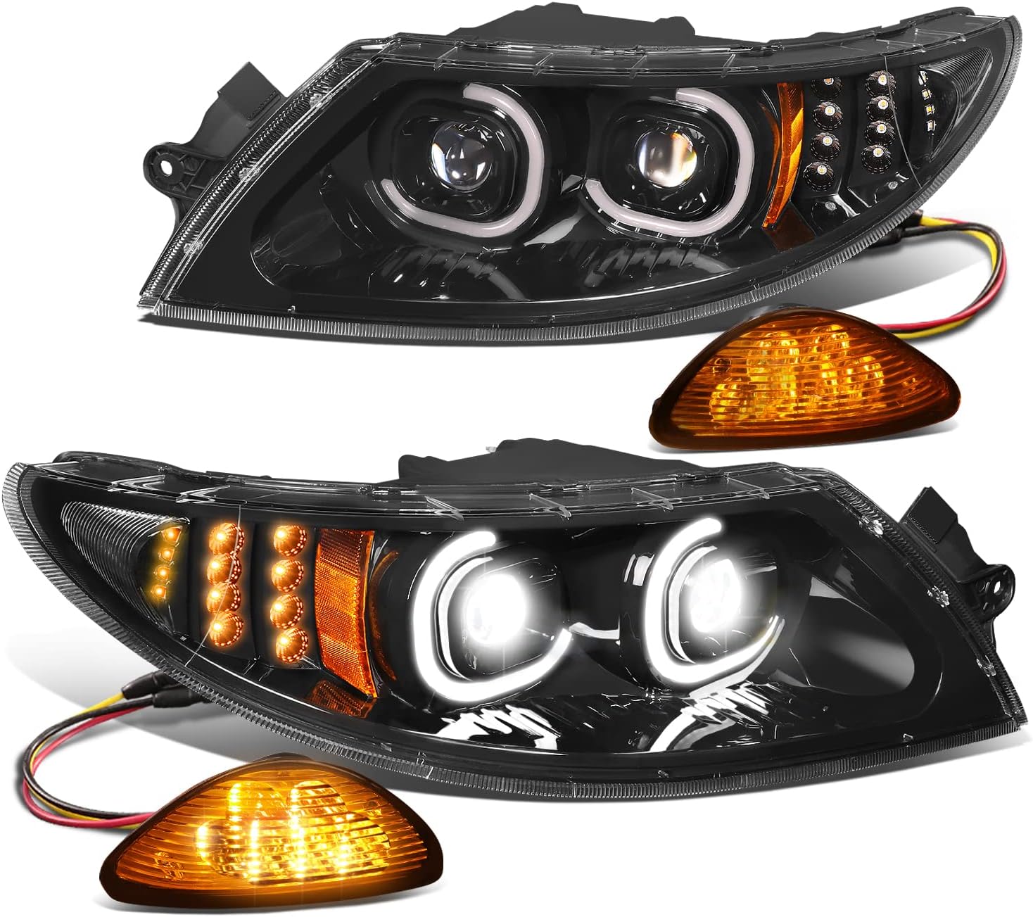 DNA MOTORING HL-HAY-026-BK Pair of C-Pattern LED Headlights with Side Marker Compatible with 03-11 International 3200/06-12 International 4100/02-07 International 8500