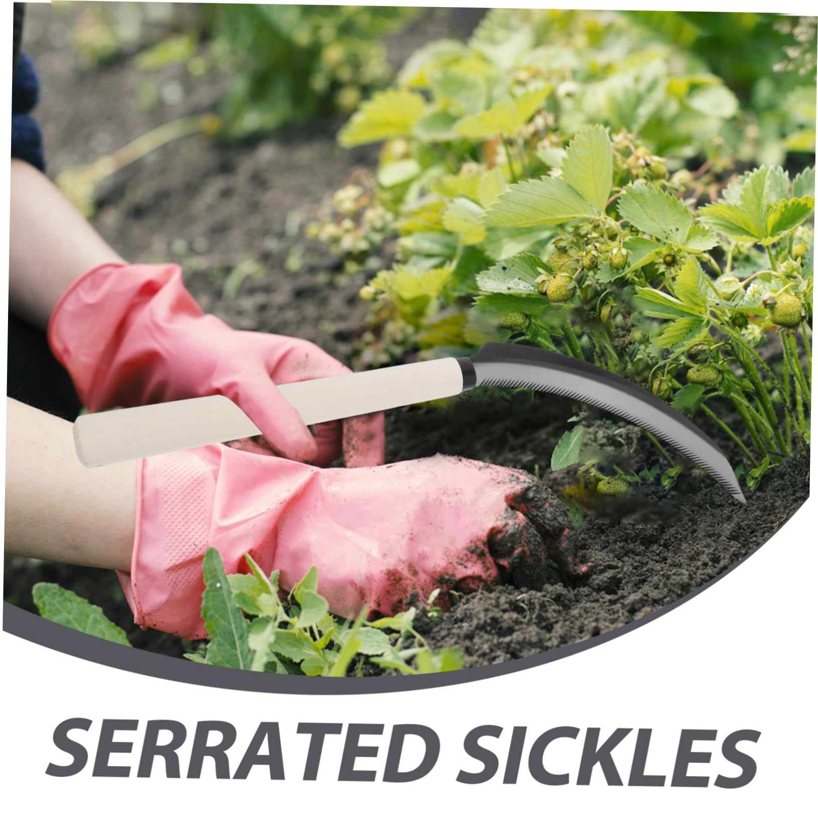 BESPORTBLE Serrated Handheld Weeding And Harvesting Tool With Weather Resistant Wooden Handle Crescent Shaped Blade For Precise Garden And Farm Cultivating