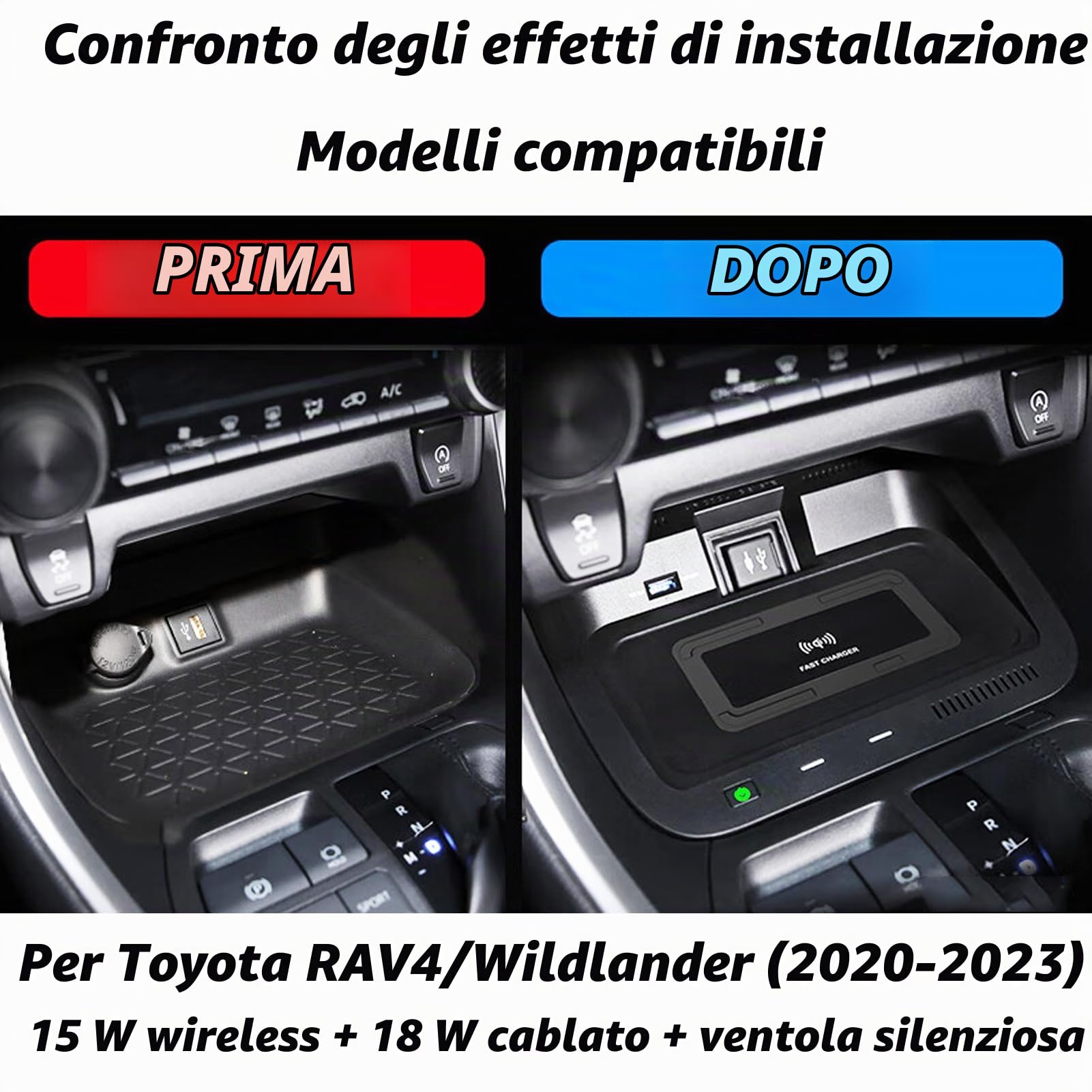Nuovo Caricabatterie Wireless per Auto,per Toyota RAV4/Wildlander XA50 2020 2021 2022 2023,Tappetino Di Ricarica Wireless Veloce per Telefono Da 15W