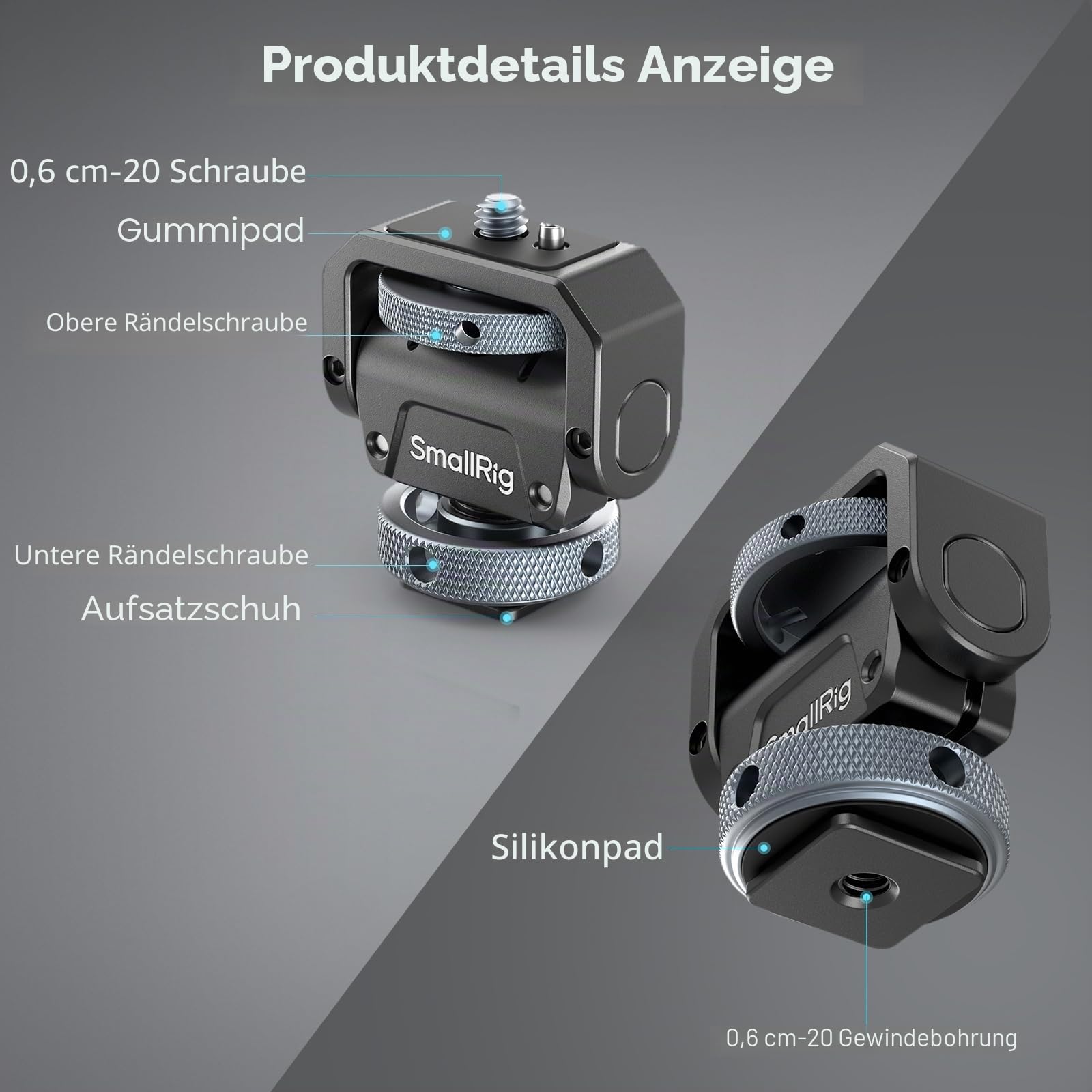 SMALLRIG Kamera-Monitorhalterung Lite mit Blitzschuh, 360° schwenkbar und 180° neigbar, Halterung für Feldmonitor Tragkraft von 90° Neigung 3,2 kg-3809B