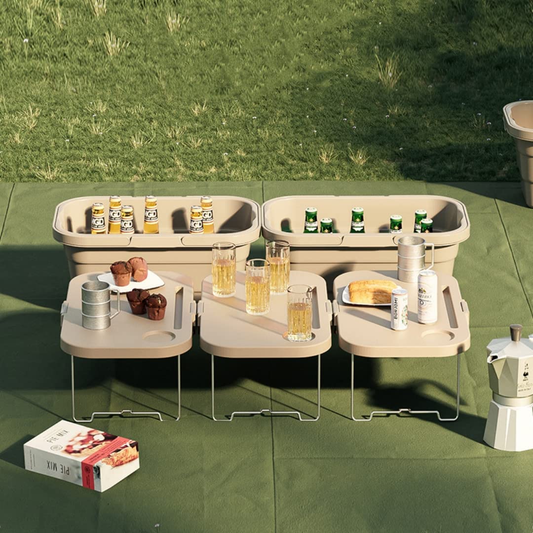 Cesta de picnic plegable con mesa de bandeja, caja de almacenamiento plegable con tapa, cubo portátil para picnic, barbacoa, al aire libre, camping, pesca (verde oscuro)