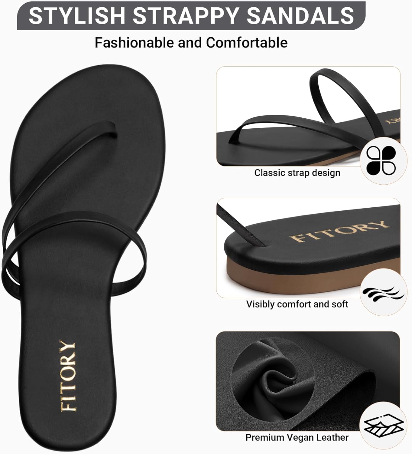 FITORY Womens Flip Flops, Strappy Open Toe Flat Sandals for Summer 2026, Lightweight and Comfortable Slides for Beach and Casual Walking, Indoor and Outdoor Size 6-11 - Image 2