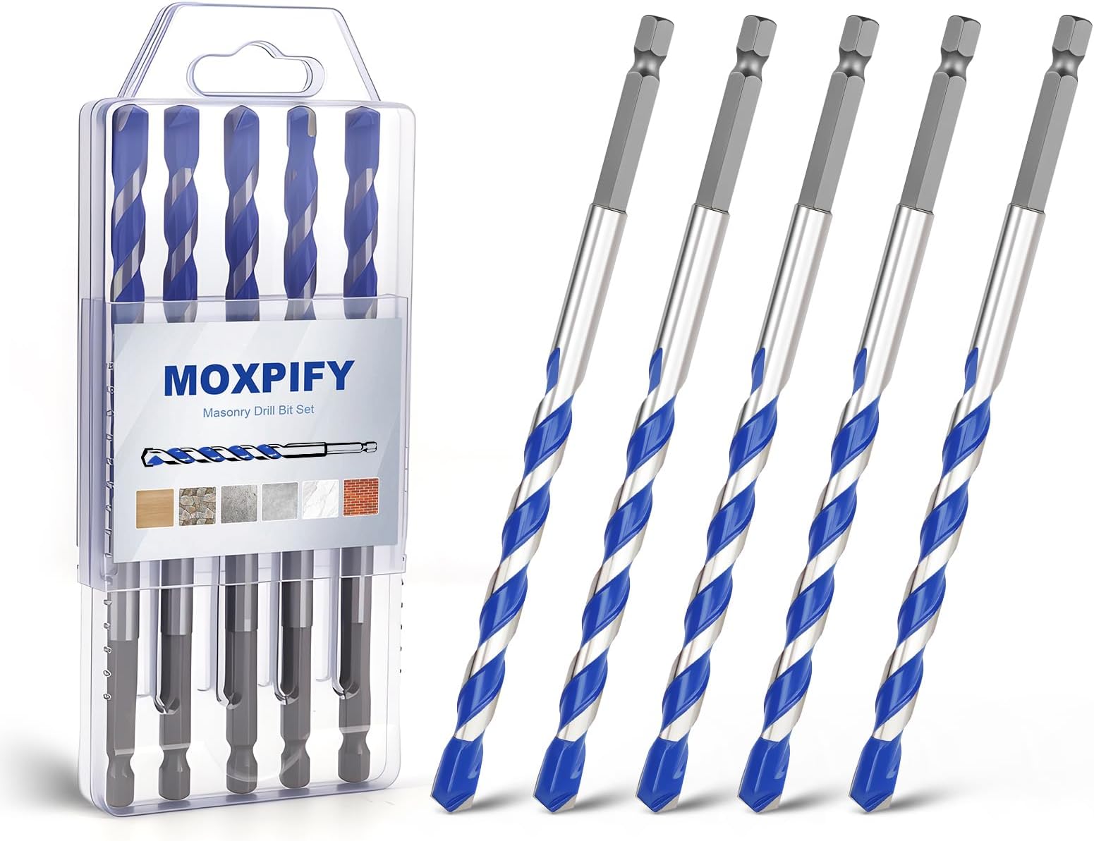 5pcs 8mm Masonry Drill Bit 150mm Extra Long, Tungsten Carbide Tip Concrete Drill Bits for Brick Wall Tile Porcelain (8mm x 150mm x 5, Hex Shank)