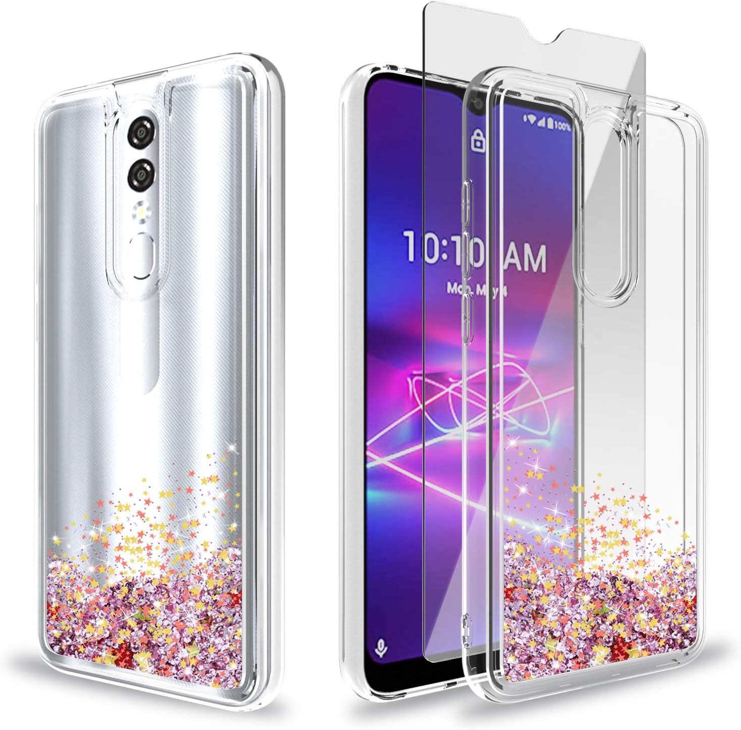 Ayoo:Coolpad Legacy Brisa Case with Tempered Glass Screen Protector,Legacy Brisa CP3706AS Case,Teen Girls Women Bling Liquid Luxury Glitter Sparkle Soft TPU+PC Glitter Case for Legacy Brisa-XT Pink