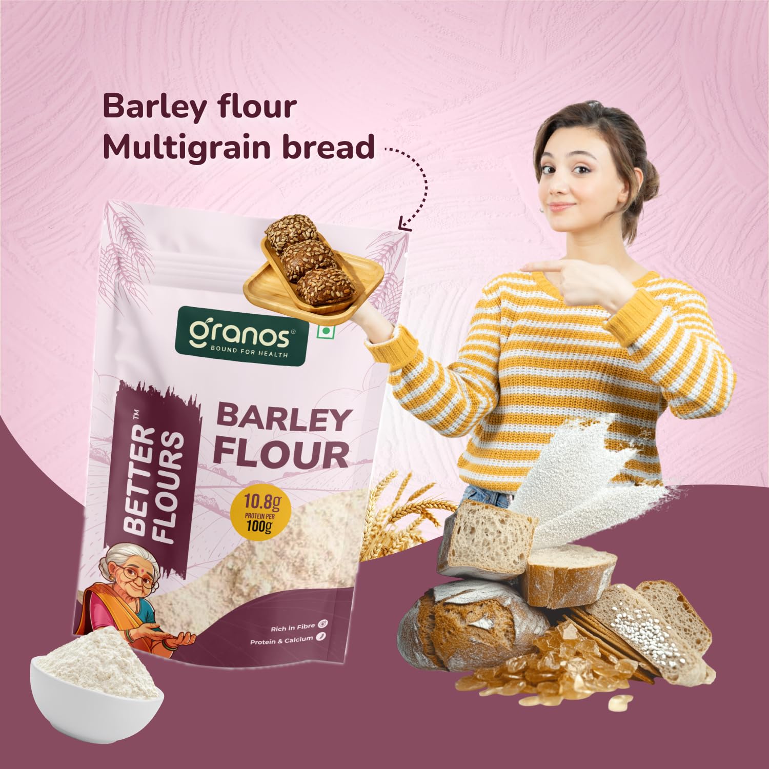 Granos Barley Flour 900g, Jau Atta Pouch, High in Protein & Fibre, No Maida, Helps in Weight Loss & for Diabetic, No Artificial Preservative & Chemical Free, 100% Whole Grain (Pack of 1) - Image 5 thumbnail