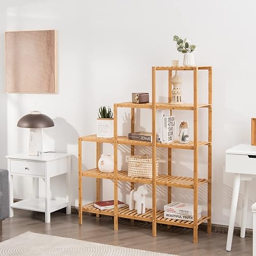 Miniatura 10 de Giantex Soporte de bambú de 9 niveles para plantas de interior, estante para plantas, soporte para macetas, organizador de almacenamiento, estante