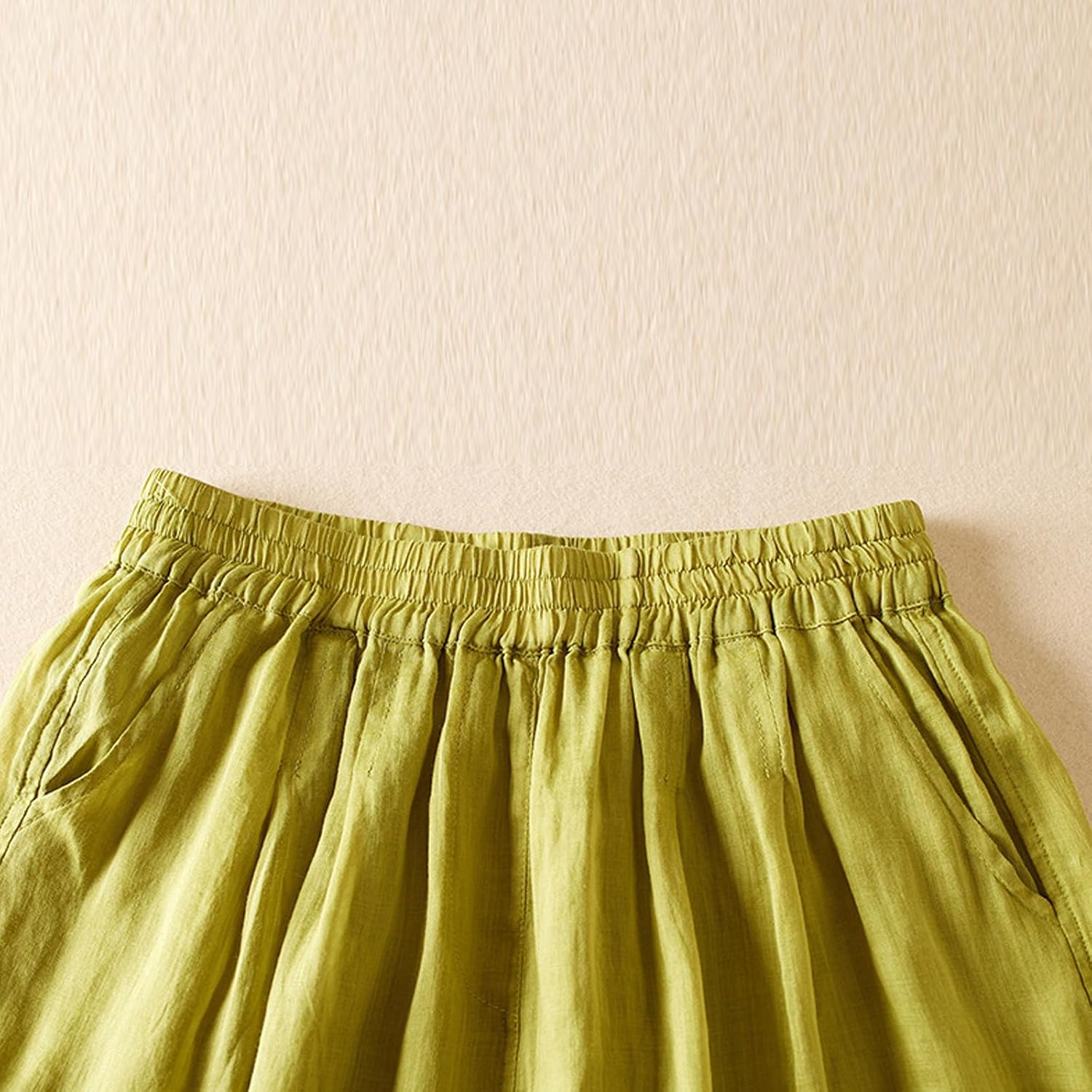Womens Linen Cropped Pants Wide Leg Palazzo Thin Gauze Pant Summer High Waist Beach Vacation Elastic Waist Capris Pants