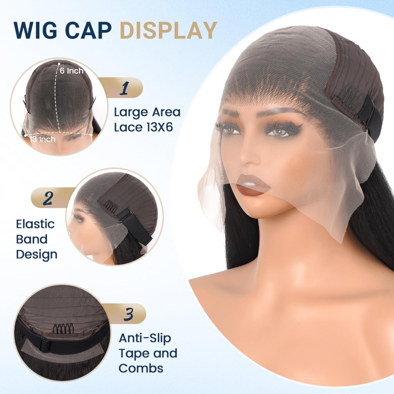 Kinky Straight Lace Front Wig Pre Plucked 13x6 Synthetic Lace Front Wigs for Black Women Long Yaki Synthetic Wig Soft & Natural as Human Hair Natural Black 22 Inch