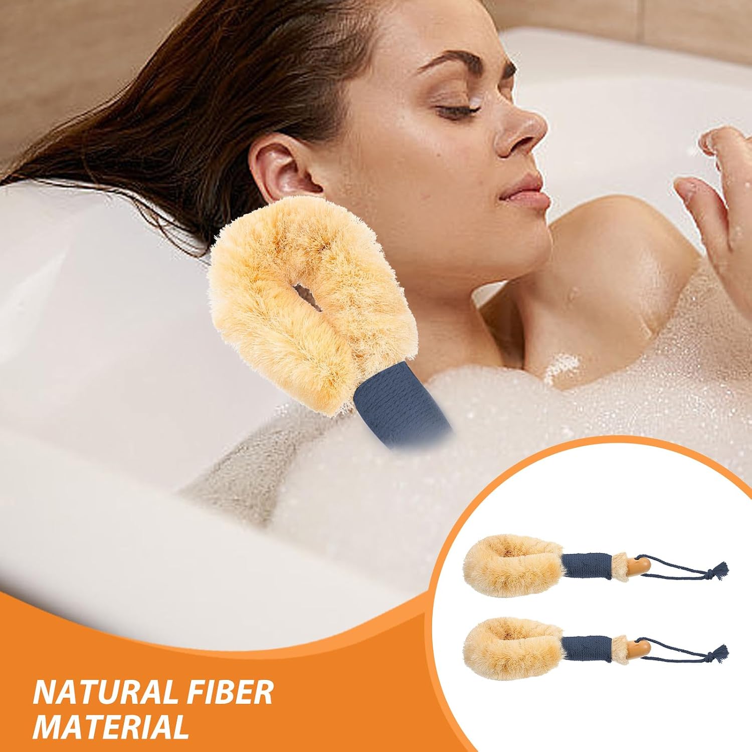 Exfoliating Body Scrubber Bath Brush 2pcs Long Handle Natural Sisal Fiber Massage Brush for Dry and Wet Brushing Shower Cleansing Skin Care