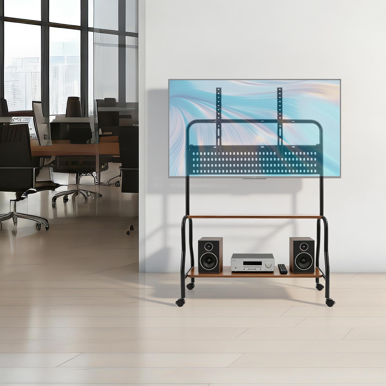 Tv StaNder Stand Rollbar TV StaNder TV con ruedas Standfüße Rollbarer Portable Boden Lockbar Mobiler Rollwagen Verstärkschem DreieckstüTzsystem für Hause Schlafzimmer