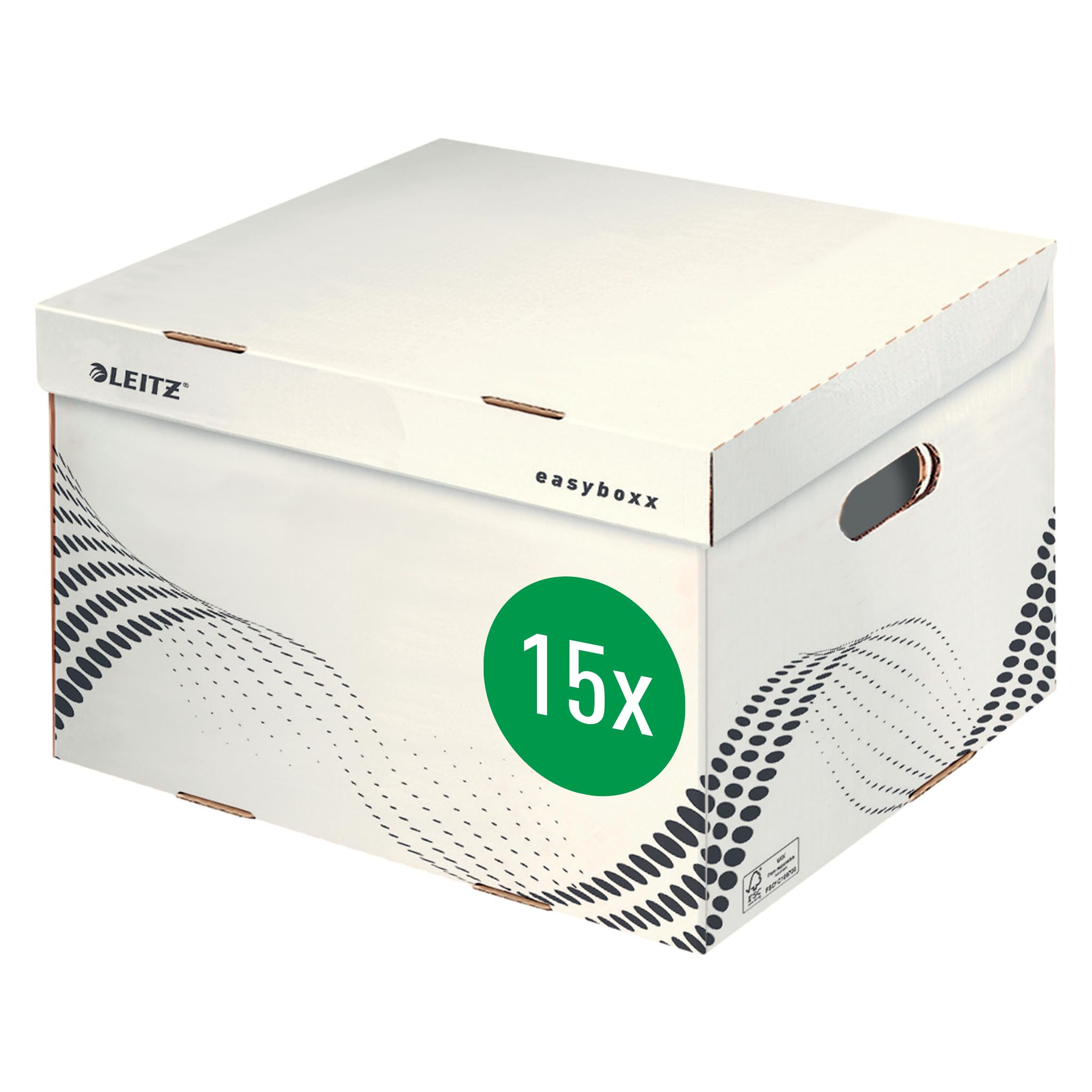 Leitz easyboxx 61370000 - Scatola per scatole portaoggetti easyboxx A4, 5 x 80 mm/4 x 100 mm, con coperchio superiore, 15 pezzi, bianco/nero