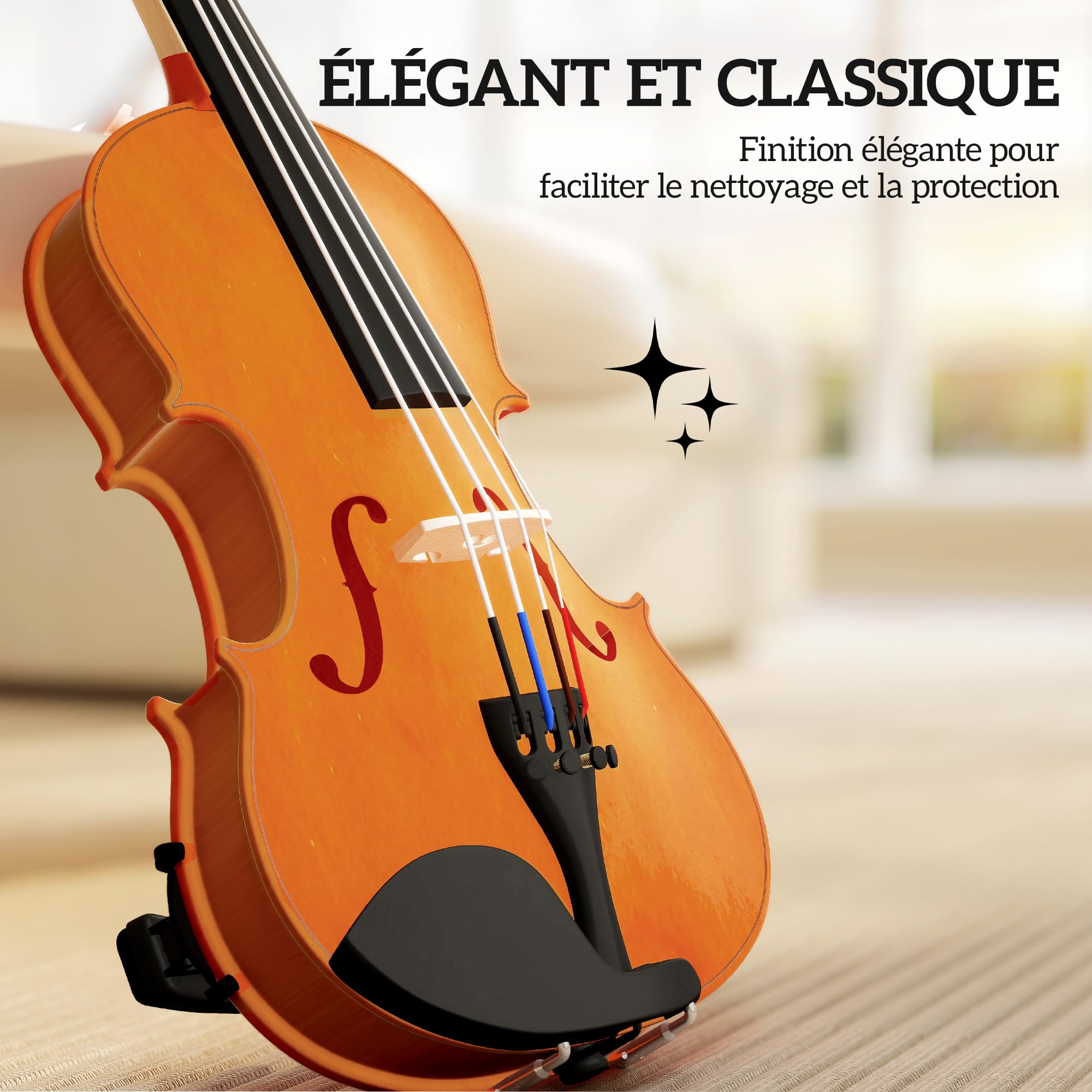 HOMCOM Violon 4/4 en Bois Massif pour Adultes Débutants avec Étui, Archet, Colophane, Chevalet, Épaulière, Marron