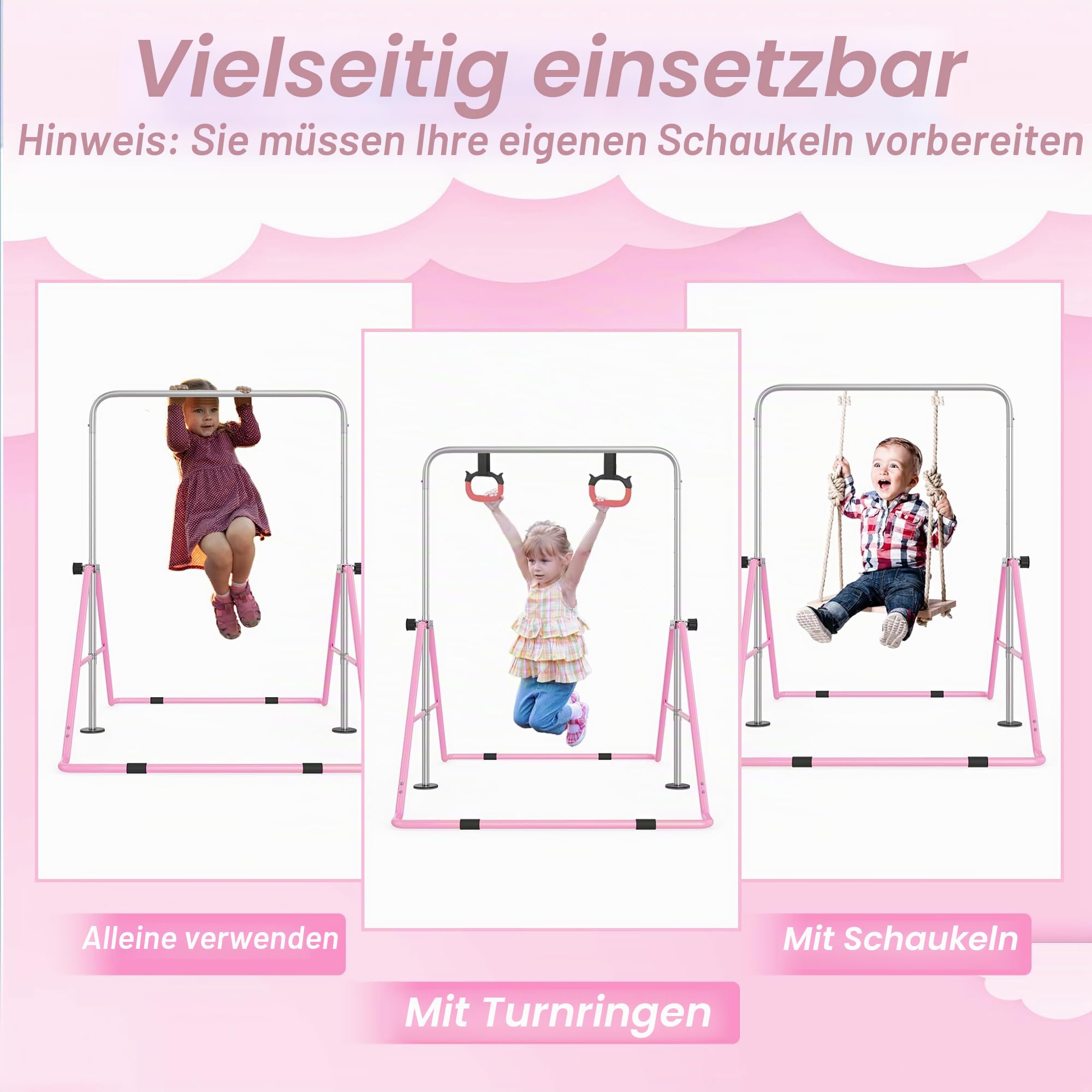 FIVMEN Reckstange Turnreck Indoor Turngeräte Turnstange für Zuhause Höhenverstellbar mit 2 Gymnastikringe Faltbarer Gymnastikstange Reckanlage