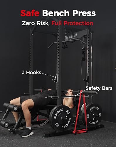 Vista 6 de Mikolo Power Cage, Power Rack with LAT Pulldown, 1200 Pounds Capacity Workout Cage with More Training Attachments, Squat Rack for Home Gym, F4