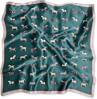 LumiSyne Silk Scarf Women Square Scarf Vintage Horse Pattern Lightweight Satin Small Scarf Neckerchief Bandanas Hairband