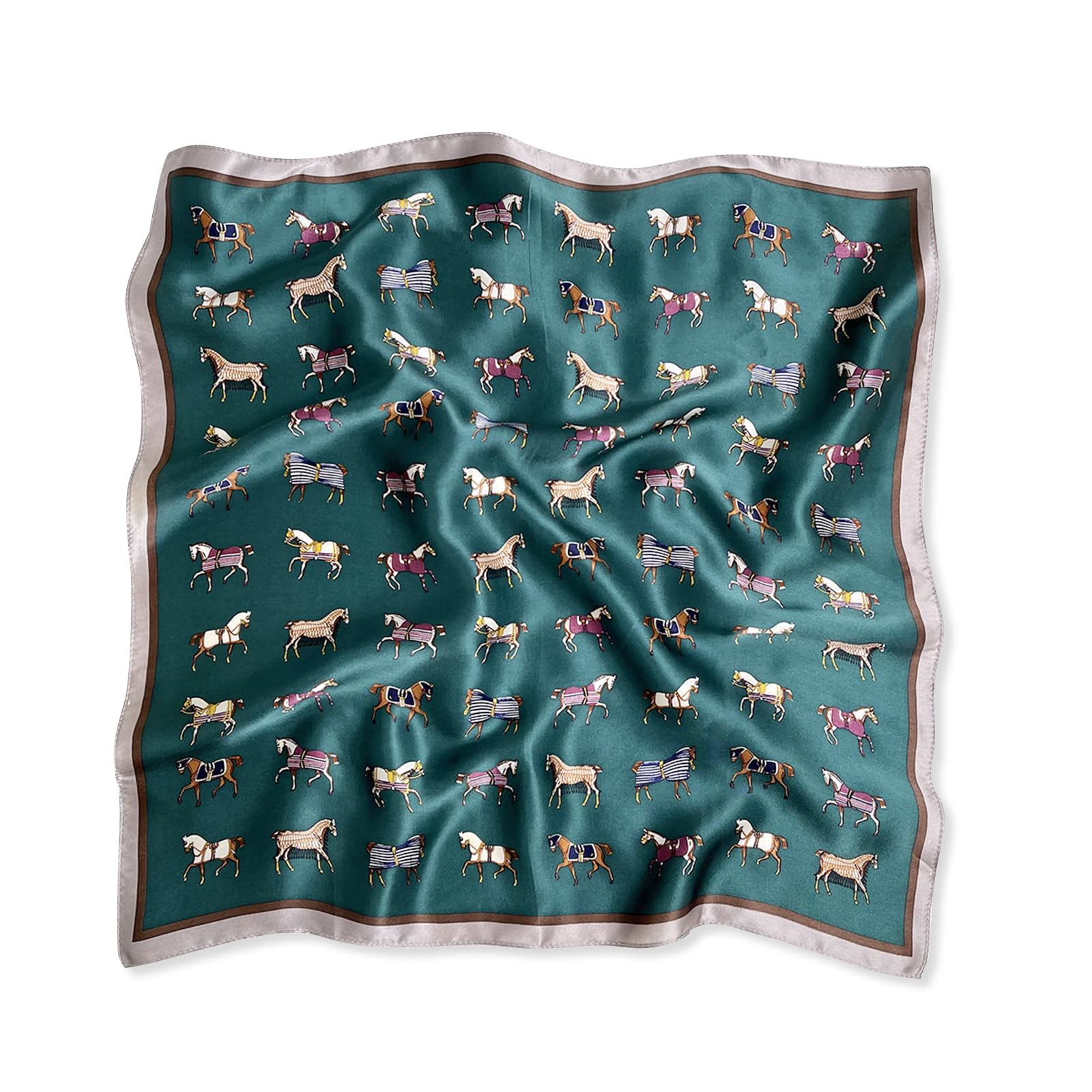Lumisyne Women's Green Horse Silk Scarf Square Scarf Vintage Horse Pattern Lightweight Satin Small Scarves Multifunctional Neckerchief Bandanas Headdress Hairband Handle Wrap Ribbon Scarf 53×53Cm