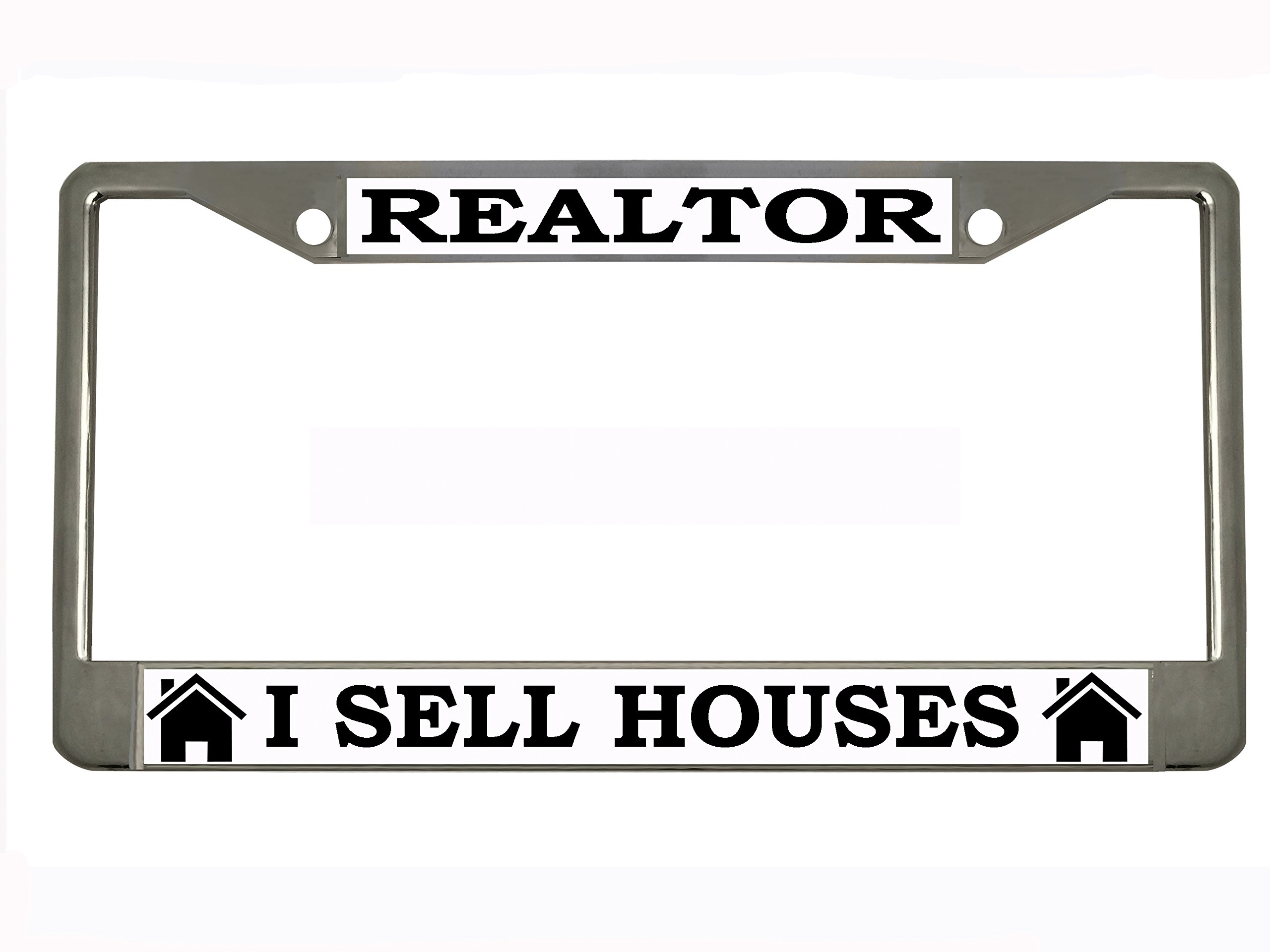 REALTOR I SELL HOUSES Chrome Metal Auto License Plate Frame Car Tag Holder with car banner flag by New Custom Auto Tag