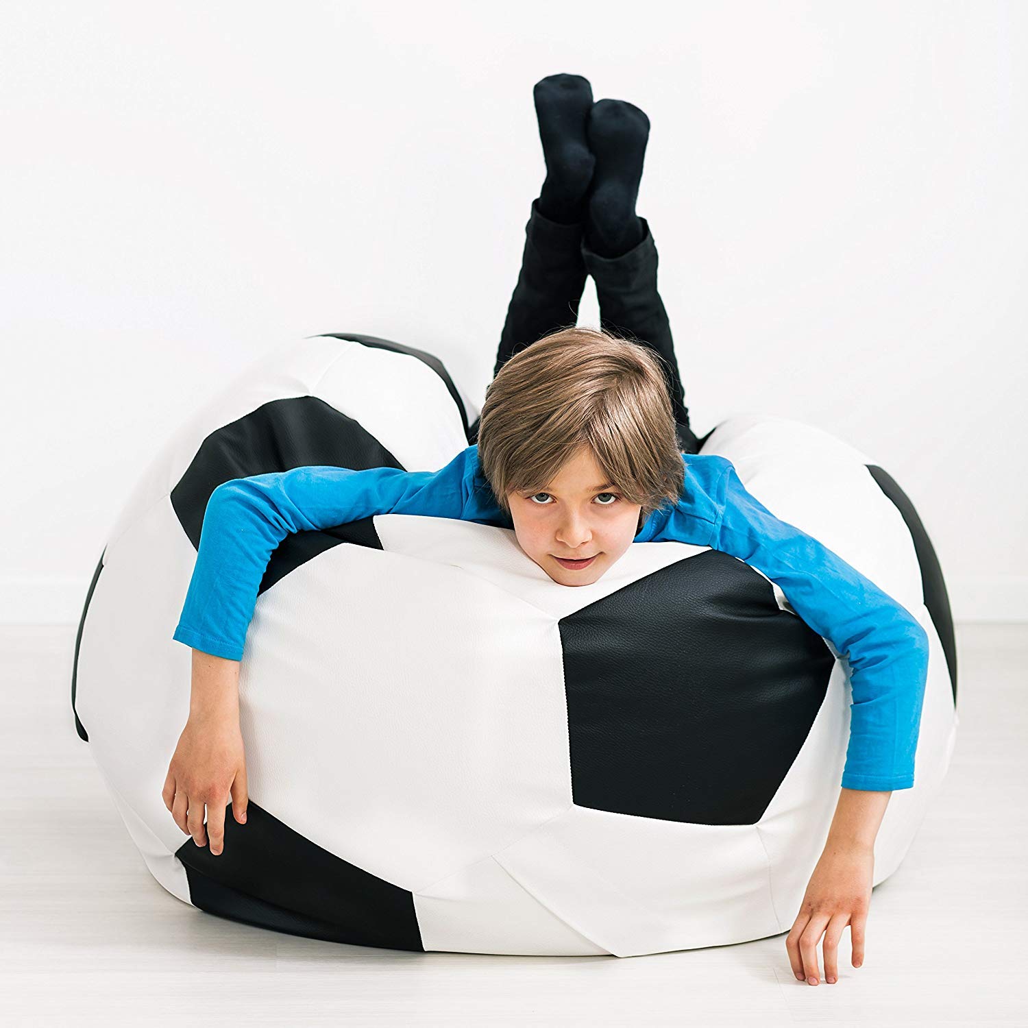 Lumaland Pouf de Luxe Football | Enfants & Adultes 90cm Bean Bag | Résistant à la saleté | Robuste et Polyvalent [Beanbag Football Petit]