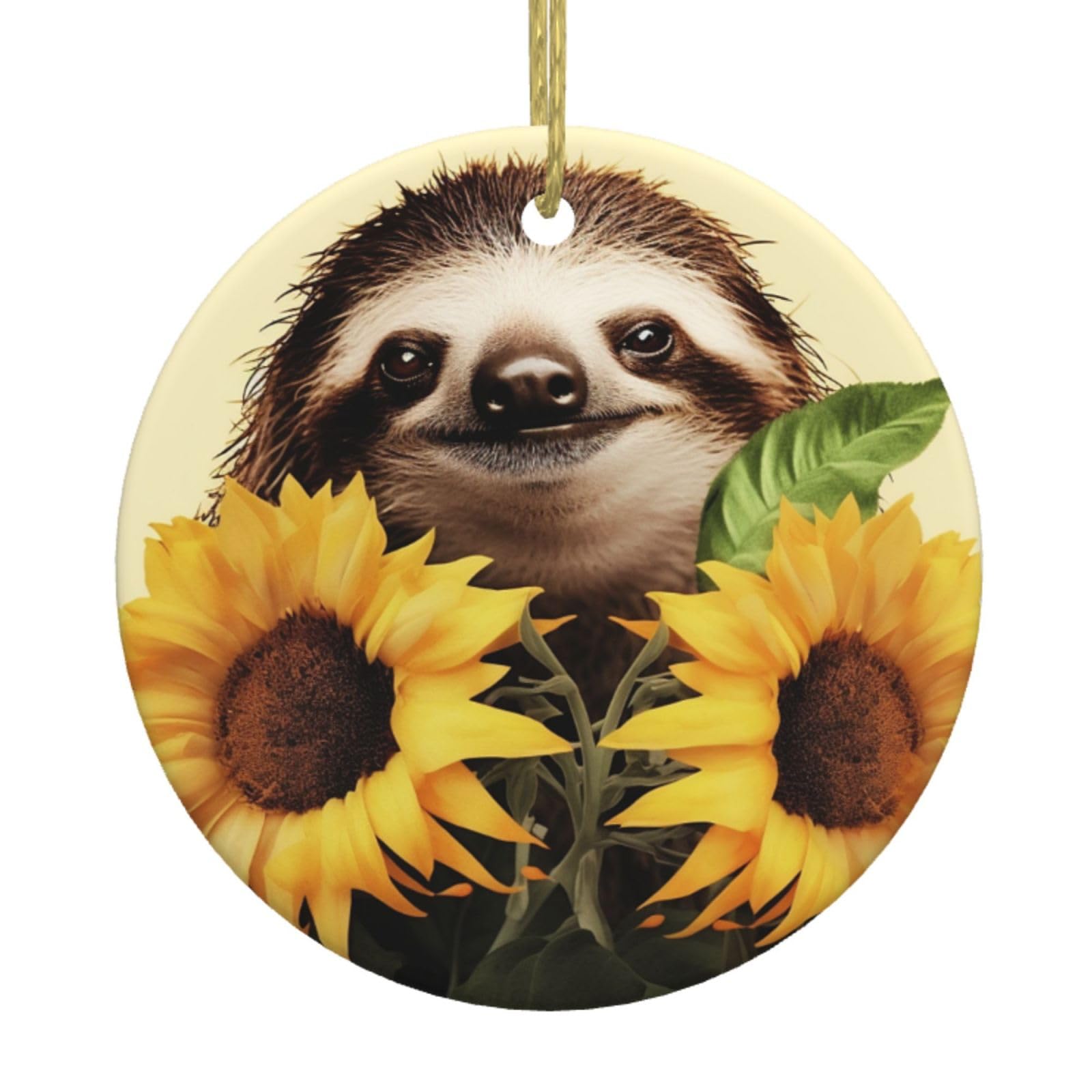 Fodpand Women's White Sloth Sunflower Christmas Ornaments 2025, Gift Exchange For Men, Collectible Ceramic Ornament Round Hanging Ornaments For Christmas Tree Decoration