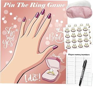 Bridal Shower Bachelorette Party Games, Pin the Ring on the Bride Game, Pin the Ring Game Bridal Shower Wedding Engagement Shower Games 32 Guests