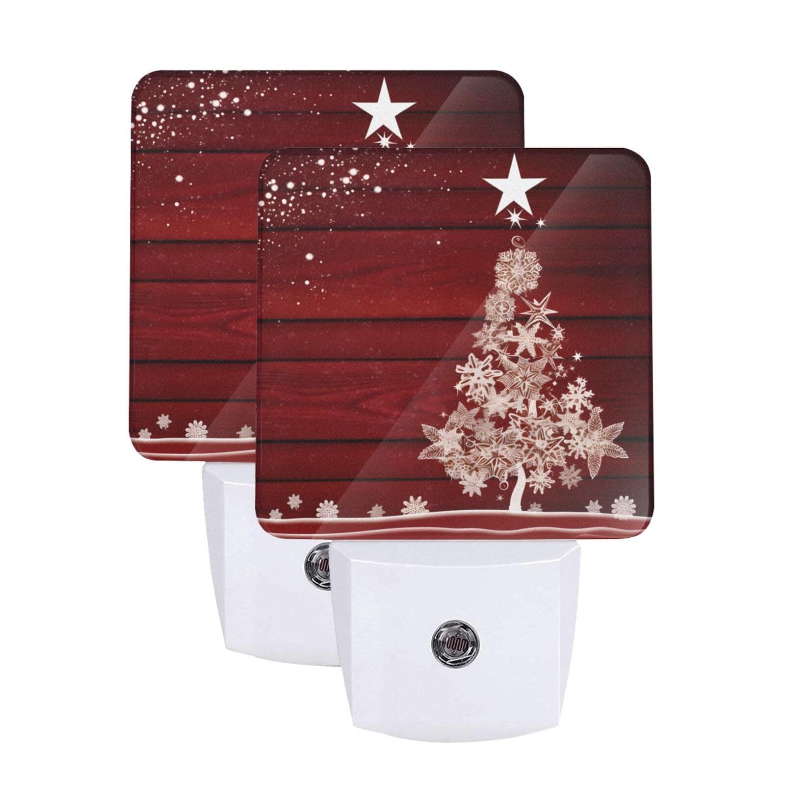 Christmas Tree Night Light Set of 2 Auto Sensor LED Dusk-to-Dawn Nightlights Plug-in Sensor Lamp for Bedroom Bathroom Kitchen Hallway Stairs Decorative