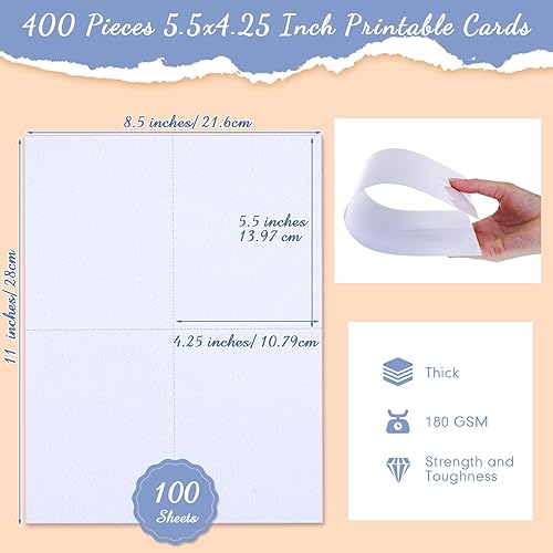 Miniatura 2 de Satinior 400 tarjetas postales para impresoras láserinyección de tinta de 8-12 x 11, 4 por página, tarjetas de visita imprimibles en blanco con