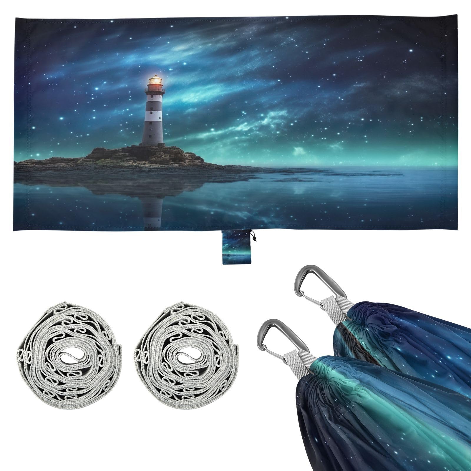 Haskirky Lighthouse Camping Hammock, Single Portable Hammocks with Tree Straps & Attached Carry Bag, 330Lbs Capacity Perfect for Outside Indoor Hiking Beach Backpack Travel