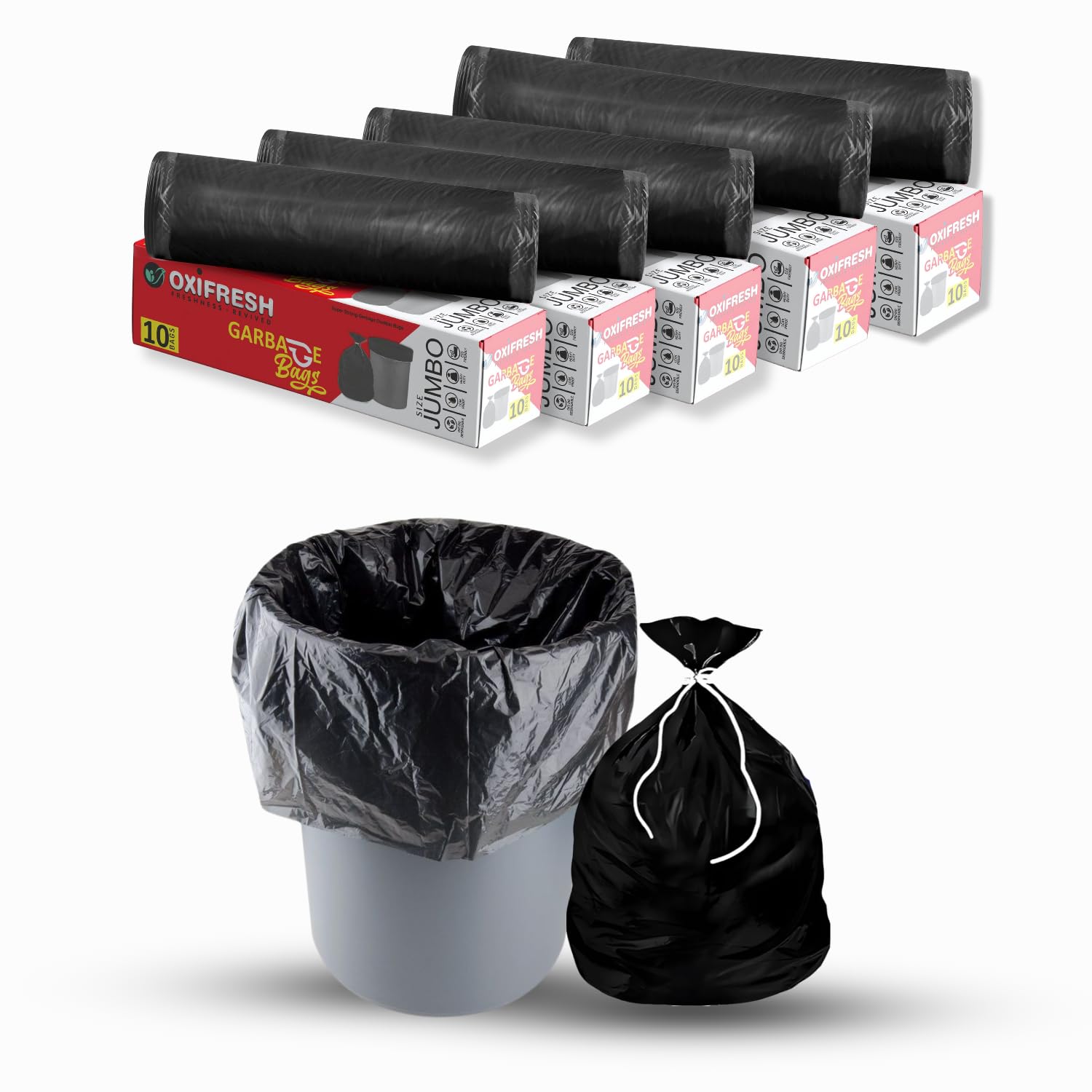 Biodegradable Garbage Bag with Tie Strap | 36x48in (Jumbo) | Black | Eco-friendly bag | Trash Bag | Dustbin Bag | 10pcs/roll (50 pcs) | Pack of 5 |-image-5