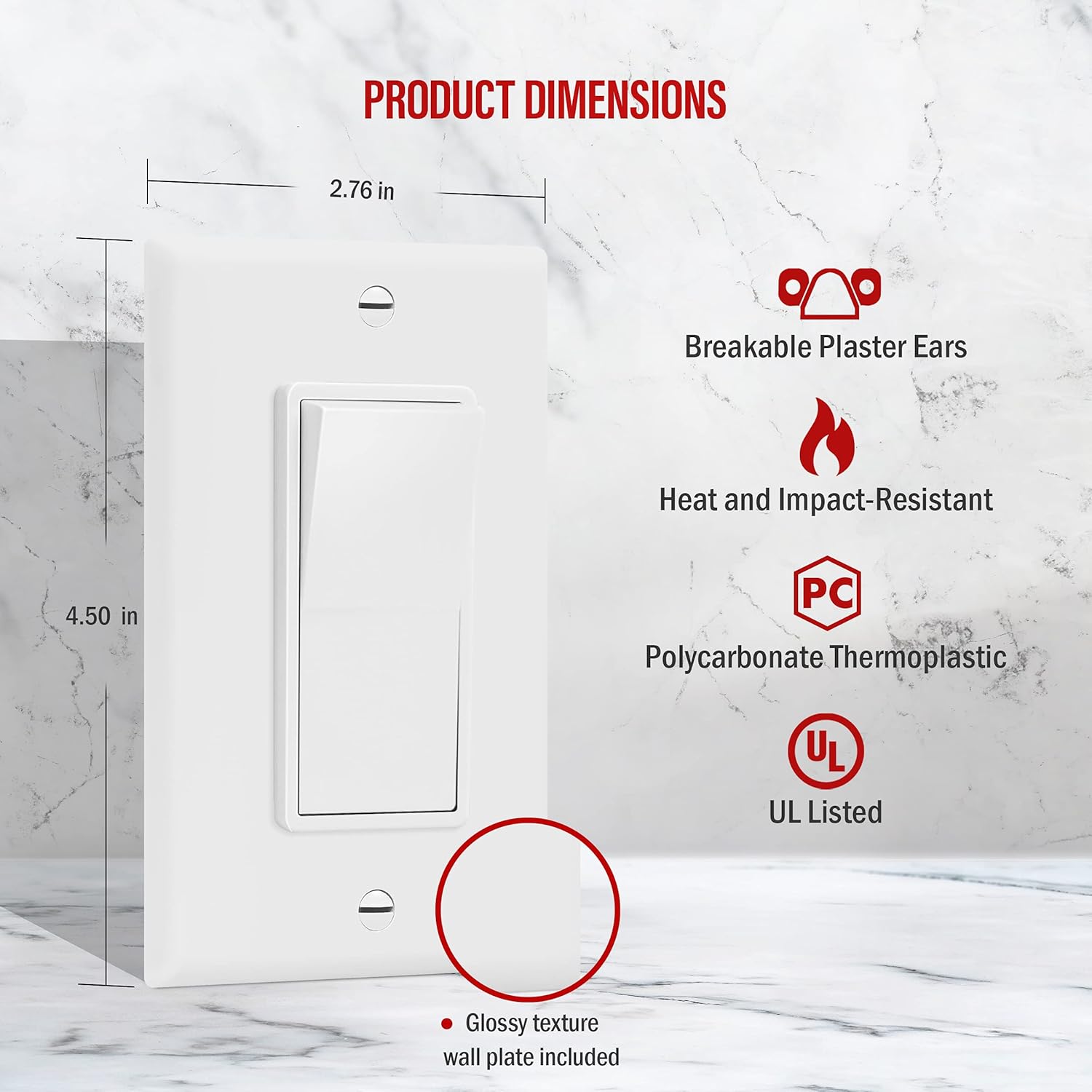 ENERLITES 91150-WWP Decorator Paddle Light Switch with Wall Plates, Single Pole, 3 Wire, Grounding Screw, Residential Grade, 15A 120V/277V, UL Listed, White: Tools & Home Improvement