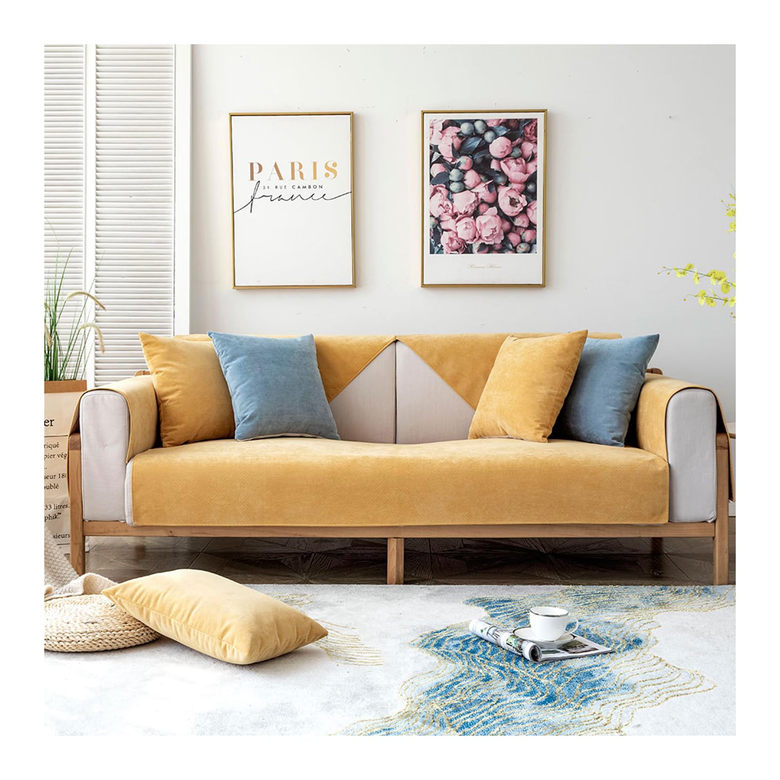 Tauzveok Sofa Covers 3 2 1 4 Seater, Chenille Non Slip Sofa Cover, Waterproof Cover for Sofa, Corner Sofa Cover L Shaped Sofa Cover,Yellow,70 * 50cm