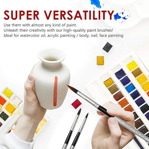 Miniatura 4 de DUGATO Juego de pinceles de pintura para artistas (10 tamaños), pinceles sintéticos redondos de punta fina para acuarela, acrílico, gouache, pintura