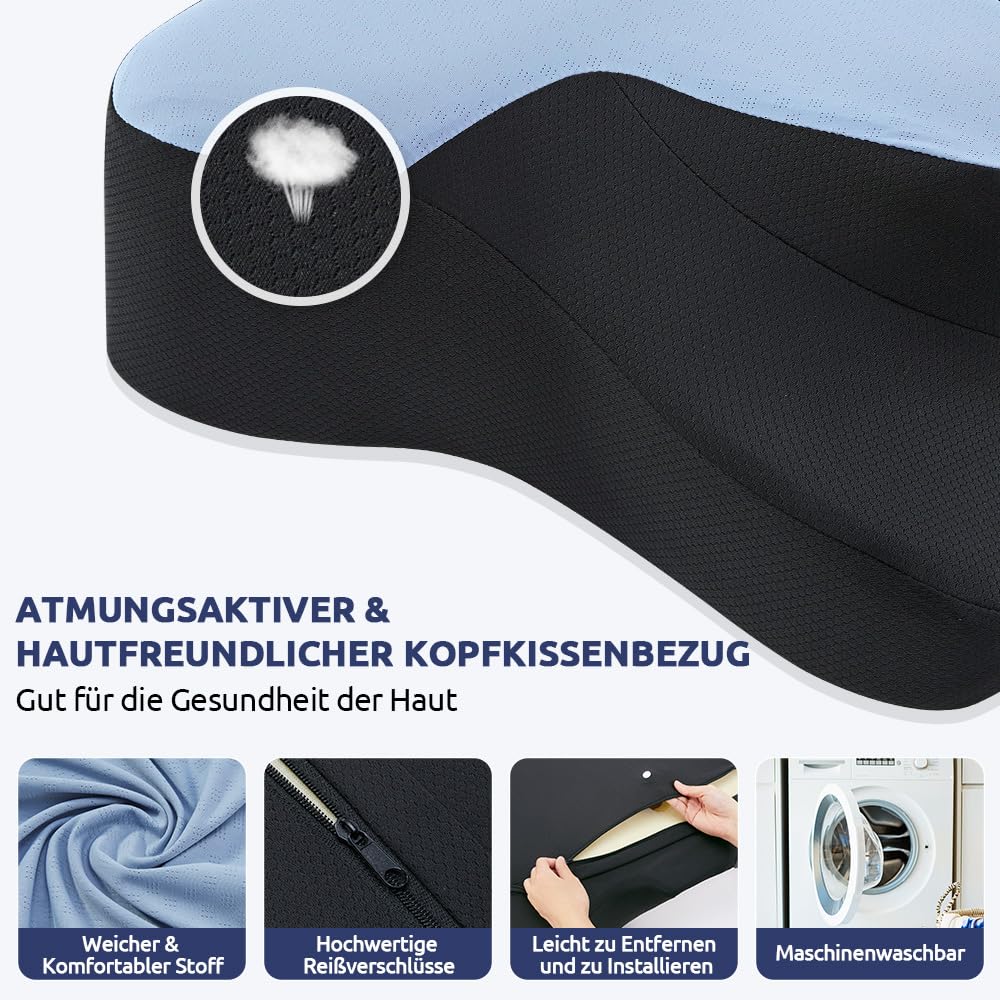 DONAMA Nackenkissen Memory Foam Schlafkissen für Seiten Rücken Bauchschläfer