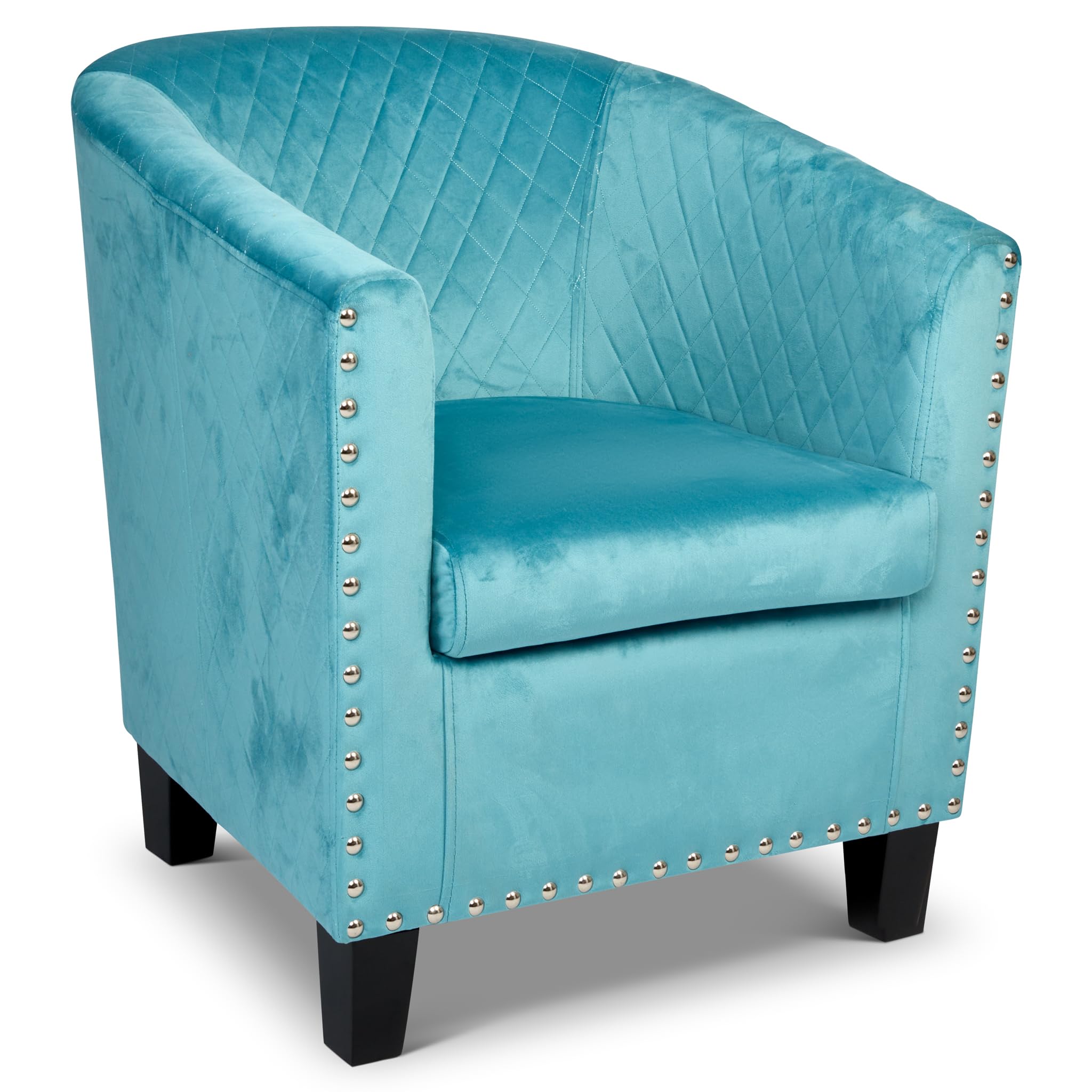 Bravich Velvet Tub Chair, Light Blue Accent Armchair for Bedroom Living Room Dressing Table, Padded Vanity Chair with Tufted Back, Tapered Wooden Legs, Compact Single Occasional Chair